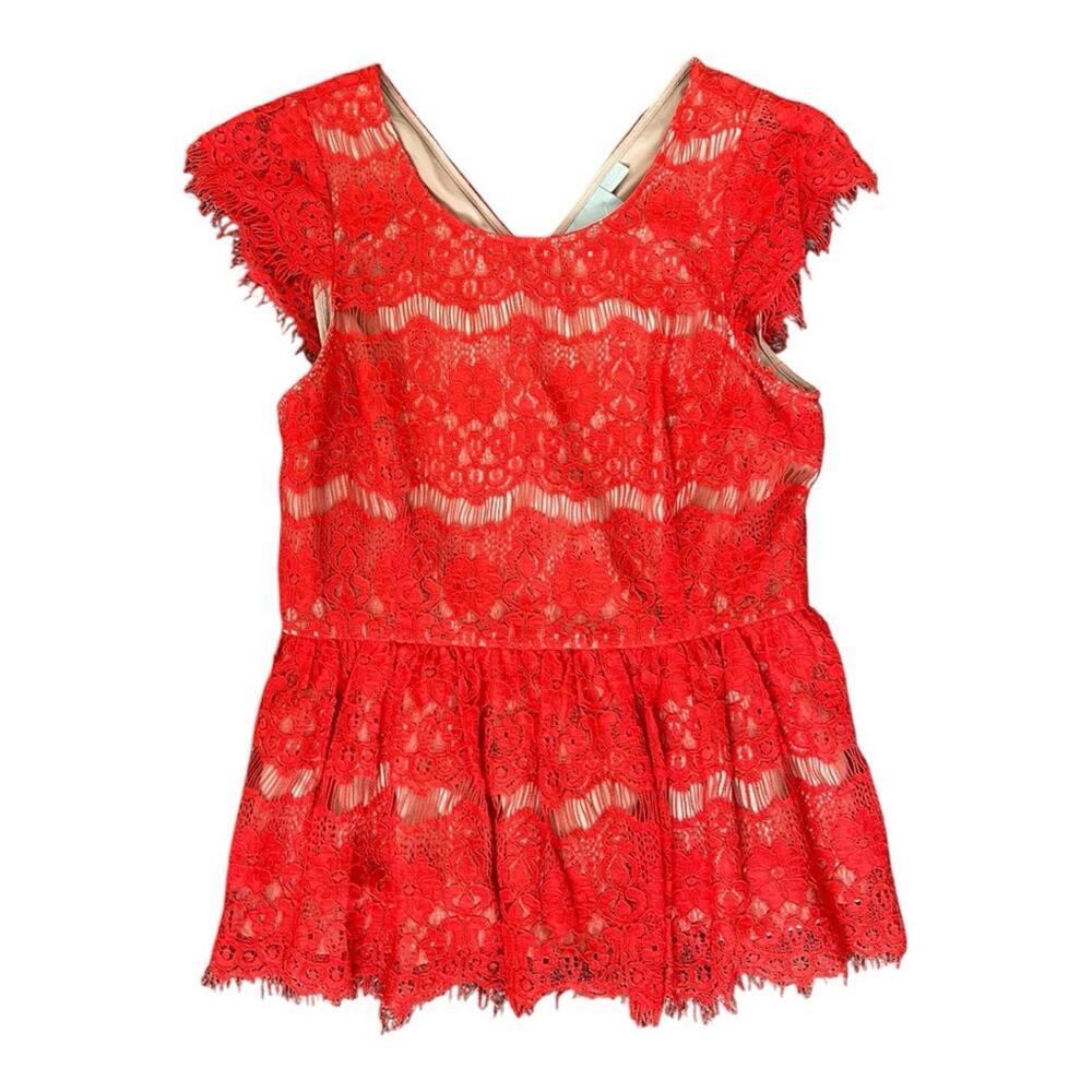 ANTHROPOLOGIE Maeve Katrine Top Tangerine Red Lace Peplum Blouse Size Small